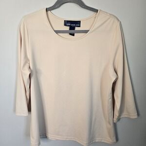 Susan Graver Essential Shirt Top M Medium Ivory Buttery Yellow Minimalist